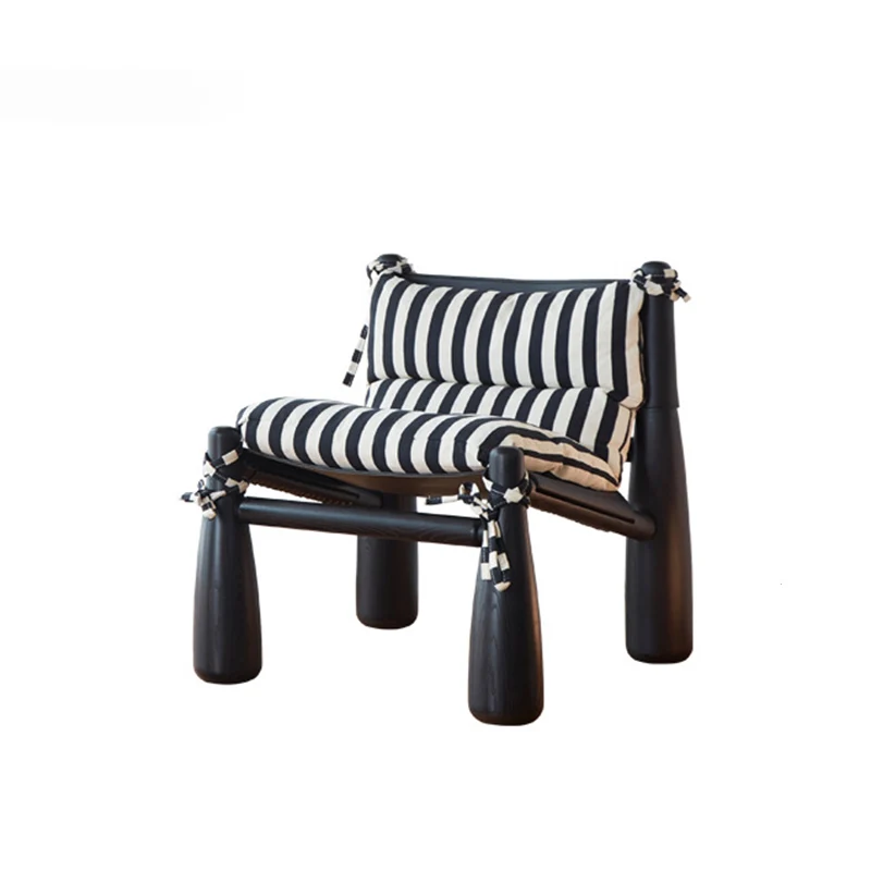 Traditional Vintage Curved Solid Wood Cotton-Linen PP Cotton Accent Chair Backrest For Living Room