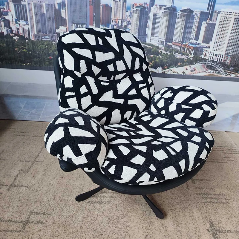 Modern Minimalist Curved Metal Linen-Cotton Cat-Scratch-Resistant Leather Accent Chair Sponge Pearl Cotton Backrest Armrest For Living Room