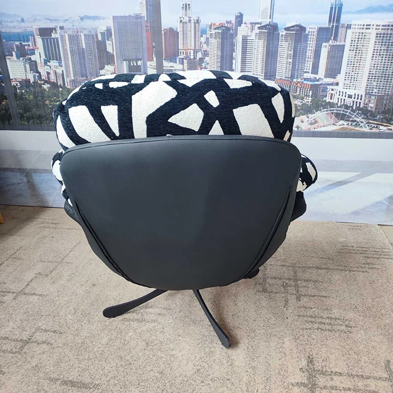 Modern Minimalist Curved Metal Linen-Cotton Cat-Scratch-Resistant Leather Accent Chair Sponge Pearl Cotton Backrest Armrest For Living Room