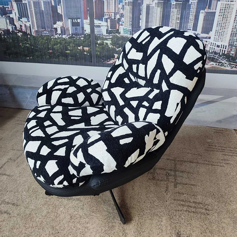 Modern Minimalist Curved Metal Linen-Cotton Cat-Scratch-Resistant Leather Accent Chair Sponge Pearl Cotton Backrest Armrest For Living Room