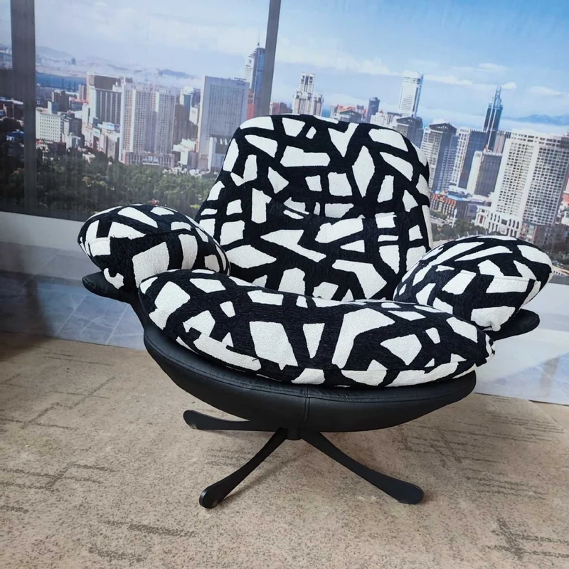 Modern Minimalist Curved Metal Linen-Cotton Cat-Scratch-Resistant Leather Accent Chair Sponge Pearl Cotton Backrest Armrest For Living Room
