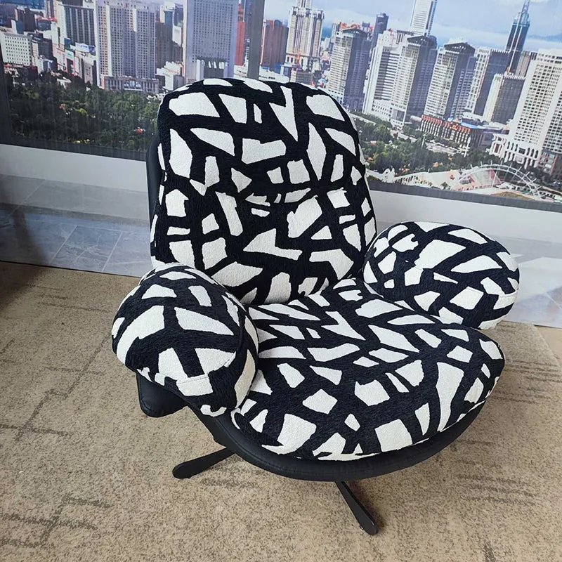 Modern Minimalist Curved Metal Linen-Cotton Cat-Scratch-Resistant Leather Accent Chair Sponge Pearl Cotton Backrest Armrest For Living Room