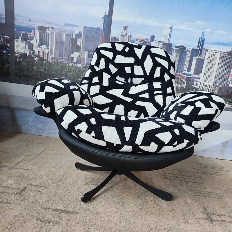 Modern Minimalist Curved Metal Linen-Cotton Cat-Scratch-Resistant Leather Accent Chair Sponge Pearl Cotton Backrest Armrest For Living Room