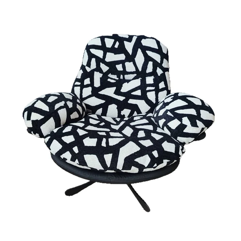 Modern Minimalist Curved Metal Linen-Cotton Cat-Scratch-Resistant Leather Accent Chair Sponge Pearl Cotton Backrest Armrest For Living Room