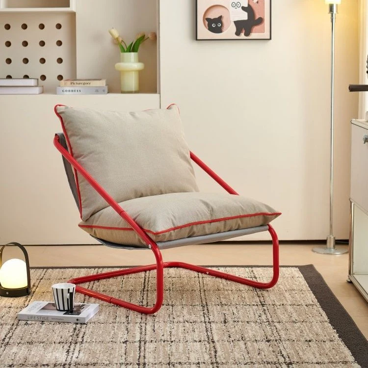 Modern Minimalist Curved Metal PP Cotton Fabric Accent Chair Backrest Armrest For Living Room