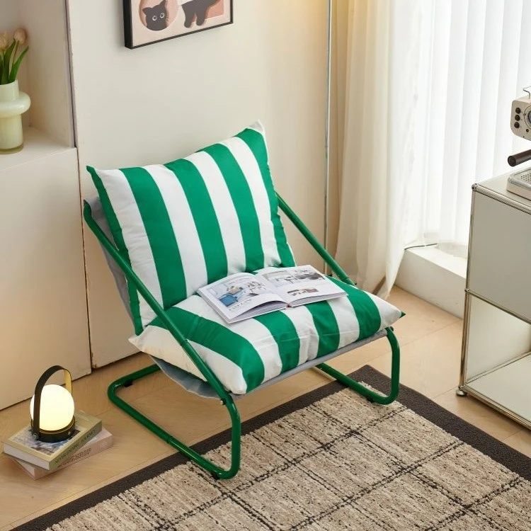 Modern Minimalist Curved Metal PP Cotton Fabric Accent Chair Backrest Armrest For Living Room