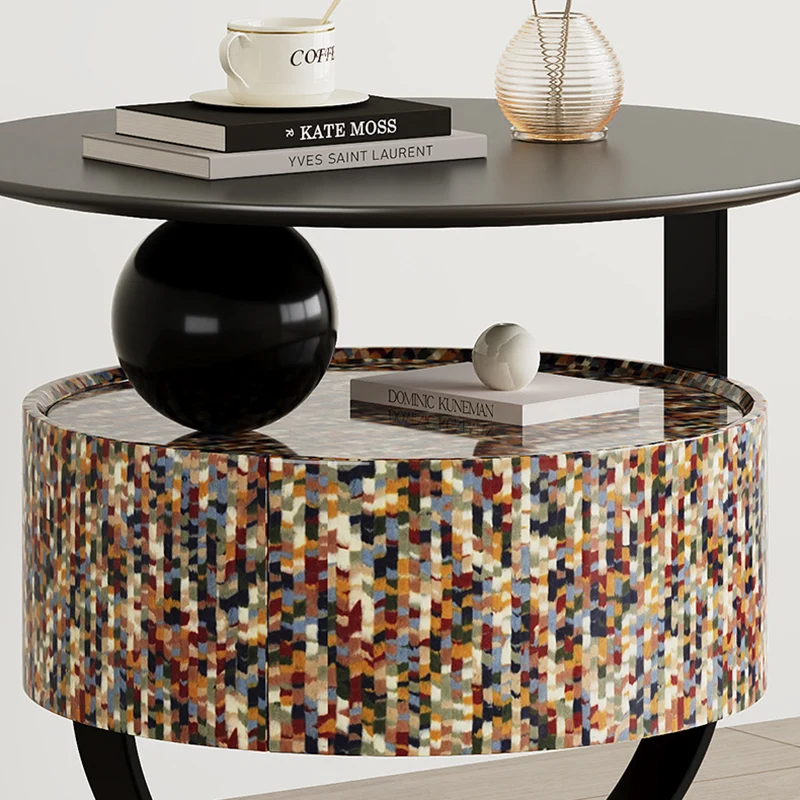 Modern Luxury Round Plywood Nightstand 1-Drawer For Bedroom