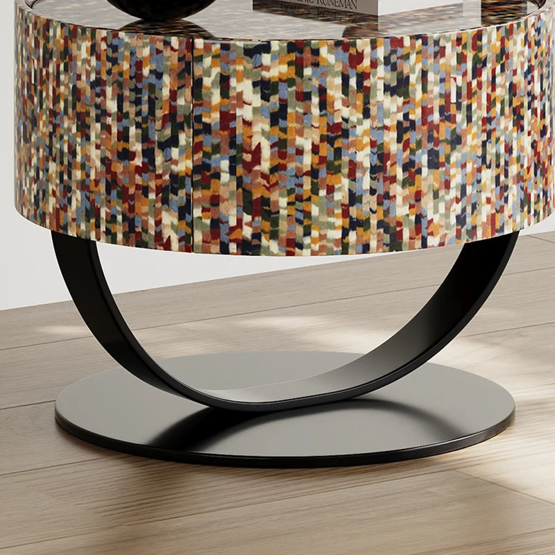 Modern Luxury Round Plywood Nightstand 1-Drawer For Bedroom
