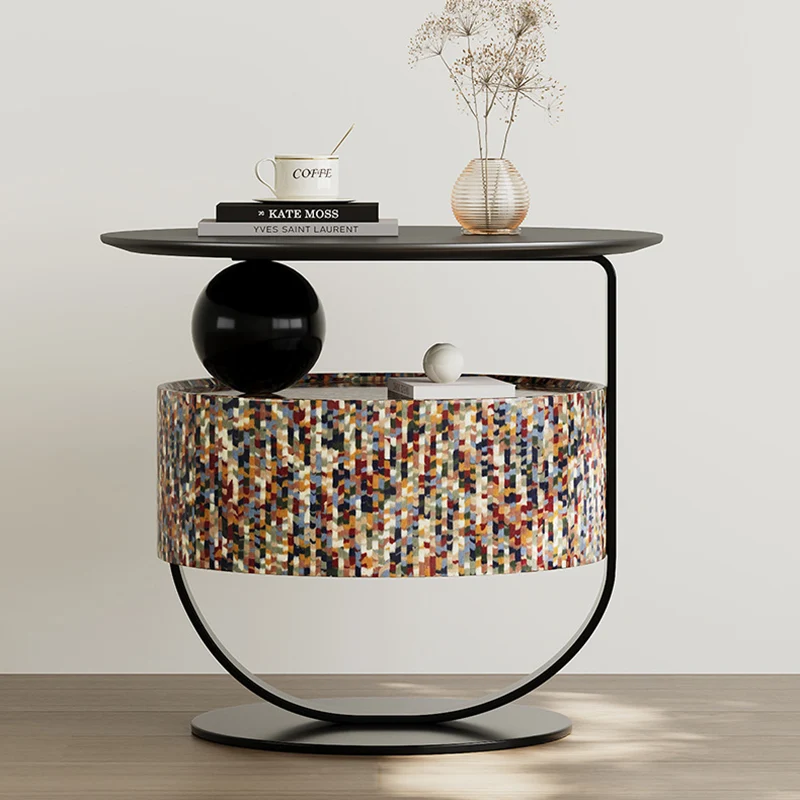 Modern Luxury Round Plywood Nightstand 1-Drawer For Bedroom