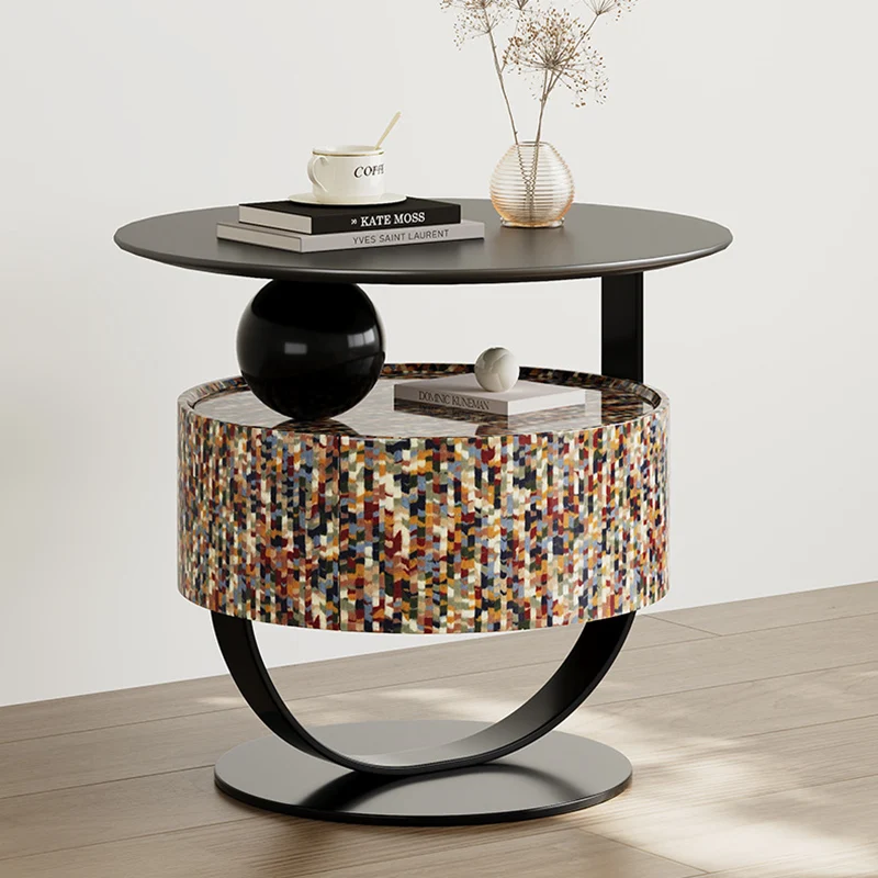 Modern Luxury Round Plywood Nightstand 1-Drawer For Bedroom