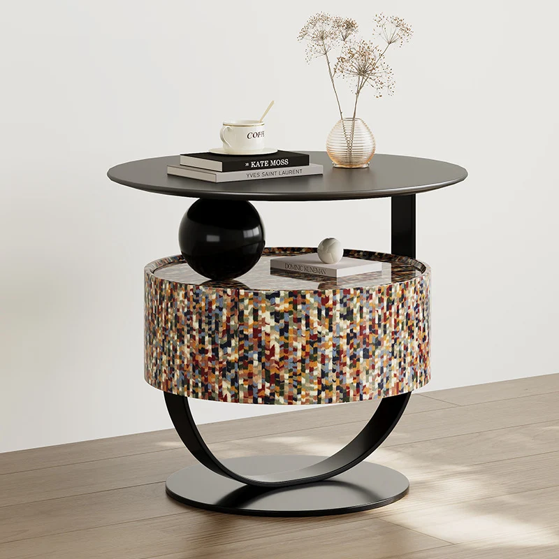 Modern Luxury Round Plywood Nightstand 1-Drawer For Bedroom