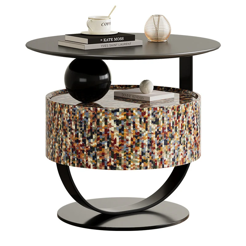 Modern Luxury Round Plywood Nightstand 1-Drawer For Bedroom