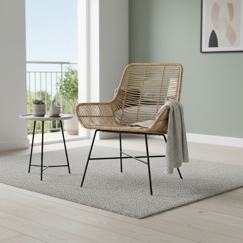 Ergonomic Natural Rattan Armchair - Rust-Proof Iron Frame Cool Seating Chair For Living Room