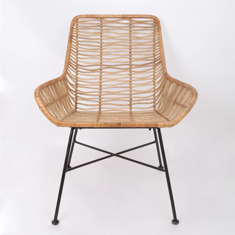 Ergonomic Natural Rattan Armchair - Rust-Proof Iron Frame Cool Seating Chair For Living Room
