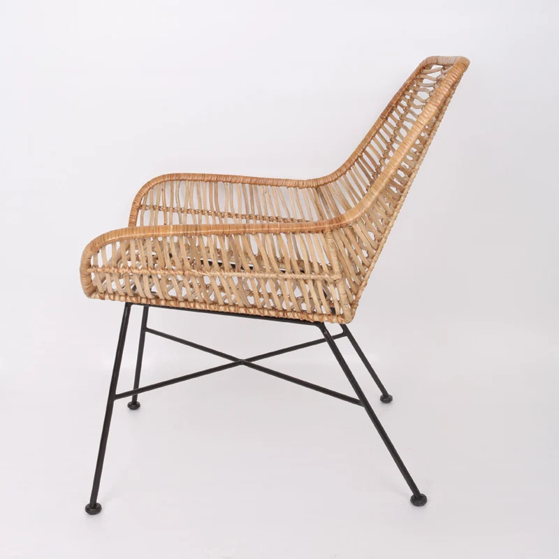 Ergonomic Natural Rattan Armchair - Rust-Proof Iron Frame Cool Seating Chair For Living Room