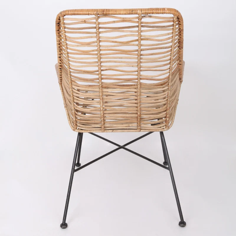 Ergonomic Natural Rattan Armchair - Rust-Proof Iron Frame Cool Seating Chair For Living Room