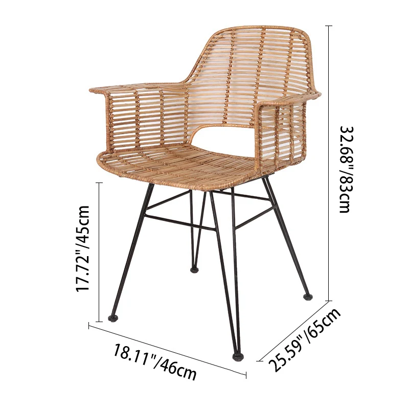 Lightweight Rattan Armchair - Breathable Hand-Woven Chair Backrest Armrest For Living Room