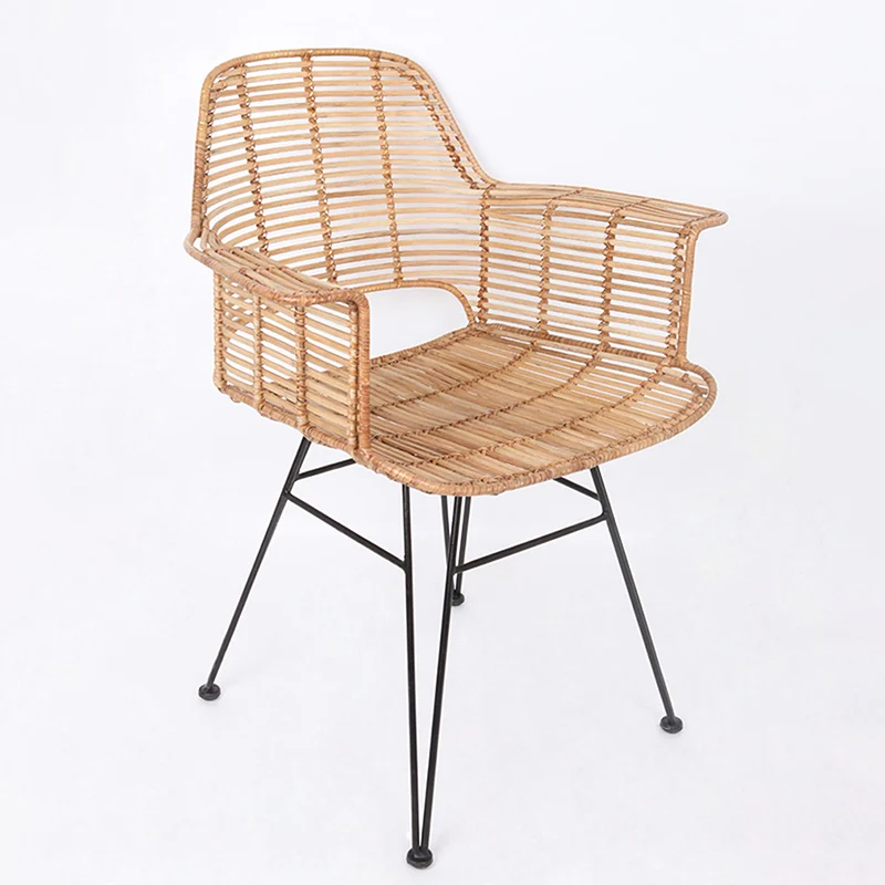 Lightweight Rattan Armchair - Breathable Hand-Woven Chair Backrest Armrest For Living Room