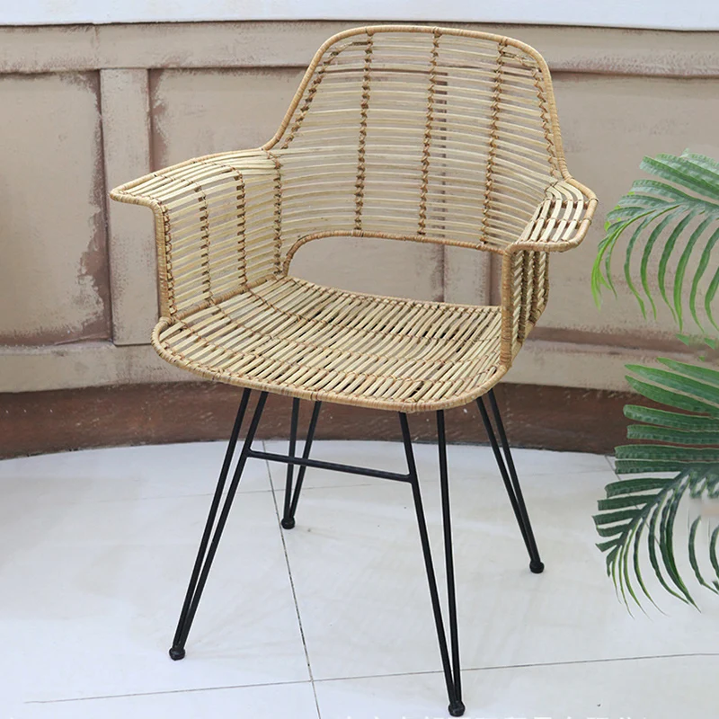 Lightweight Rattan Armchair - Breathable Hand-Woven Chair Backrest Armrest For Living Room