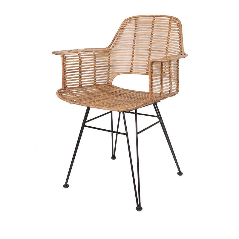 Lightweight Rattan Armchair - Breathable Hand-Woven Chair Backrest Armrest For Living Room
