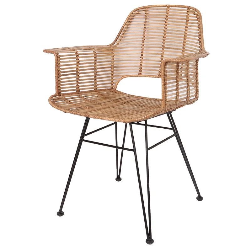 Lightweight Rattan Armchair - Breathable Hand-Woven Chair Backrest Armrest For Living Room