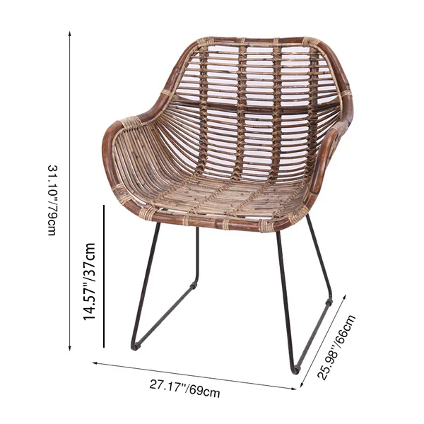 Contemporary Nordic Handwoven Natural Rattan Lounge Chair - Accent Chair With Ergonomic Backrest & Iron Base For Indoor & Outdoor Living