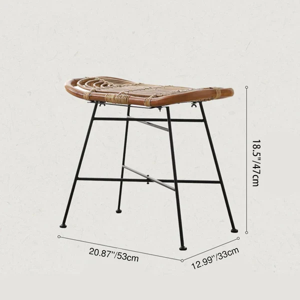 Contemporary Scandinavian Handwoven Rattan Low Stool With Iron Frame For Entryway & Living Spaces