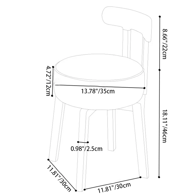 Contemporary Retro Round Oil Wax Leather Rubberwood 360°Swivel Vanity Stool Backrest Armless For Bedroom