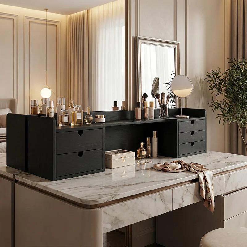 Sleek Black Vanity Storage Shelf - Organized Beauty Storage Rack 5-Drawer For Bedroom