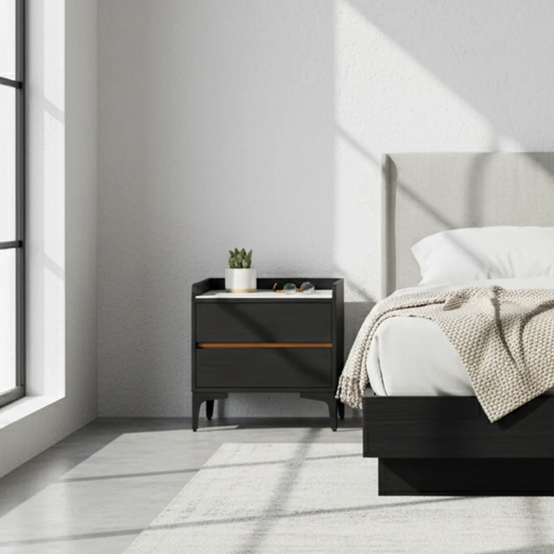 Easy-Clean Scandinavian Bedside Table - Eco-Friendly Wood Veneer & Smooth 2-Drawer Nightstand For Bedroom