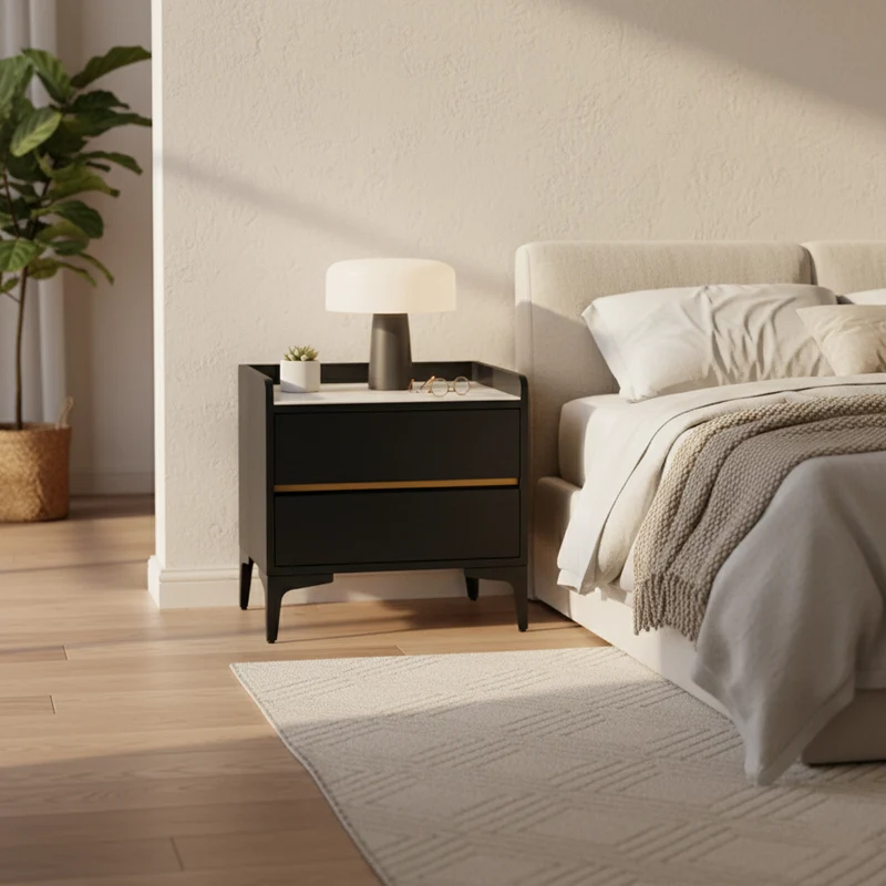 Easy-Clean Scandinavian Bedside Table - Eco-Friendly Wood Veneer & Smooth 2-Drawer Nightstand For Bedroom