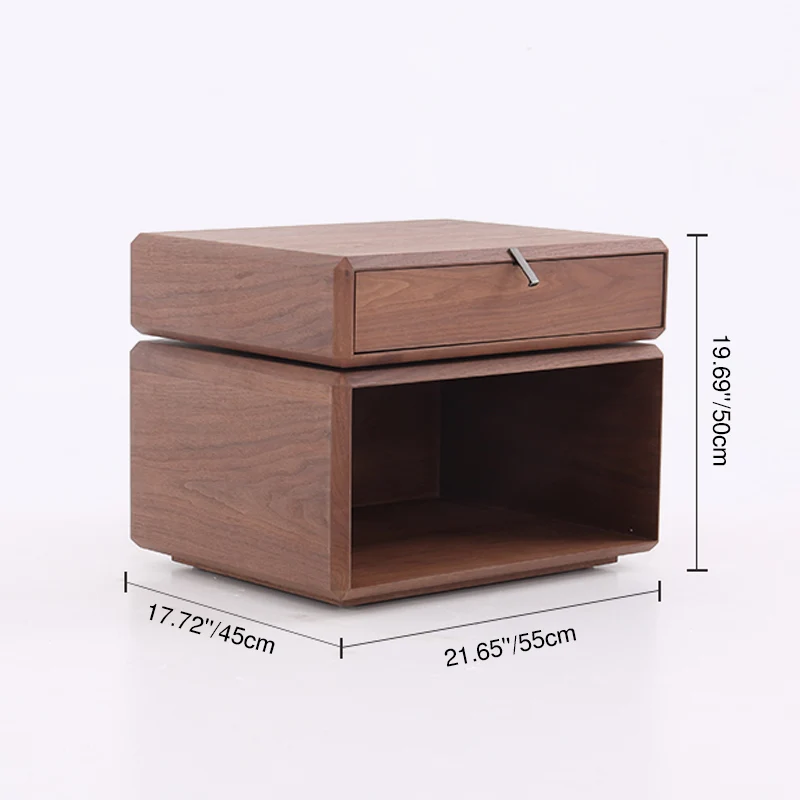 Retro Rotatable Wood Nightstand - Rotatable Top & Classified Storage Layout Bedside Table 1-Drawer For Bedroom
