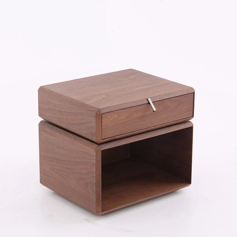 Retro Rotatable Wood Nightstand - Rotatable Top & Classified Storage Layout Bedside Table 1-Drawer For Bedroom