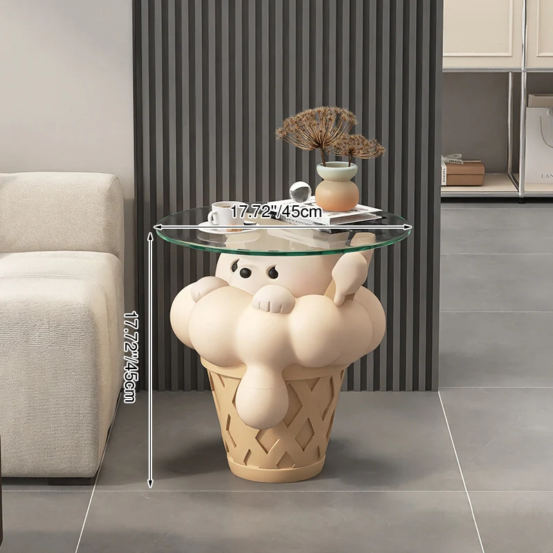 Modern Art Deco Resin Glass Kid Cartoon Cat Dog Bear Side Table 1-Tier For Living Room