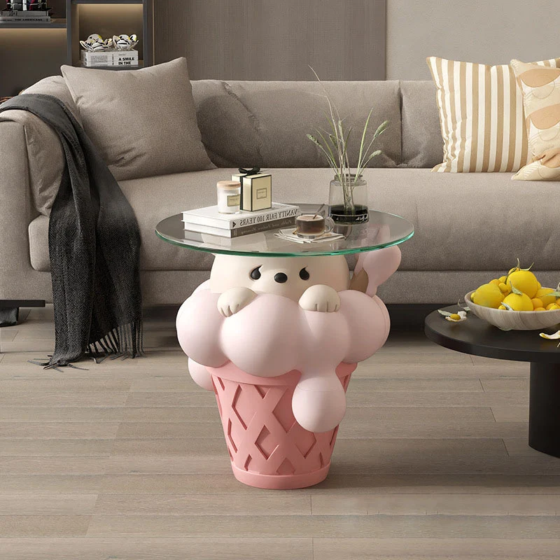 Modern Art Deco Resin Glass Kid Cartoon Cat Dog Bear Side Table 1-Tier For Living Room