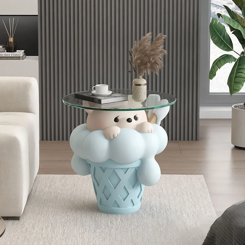 Modern Art Deco Resin Glass Kid Cartoon Cat Dog Bear Side Table 1-Tier For Living Room