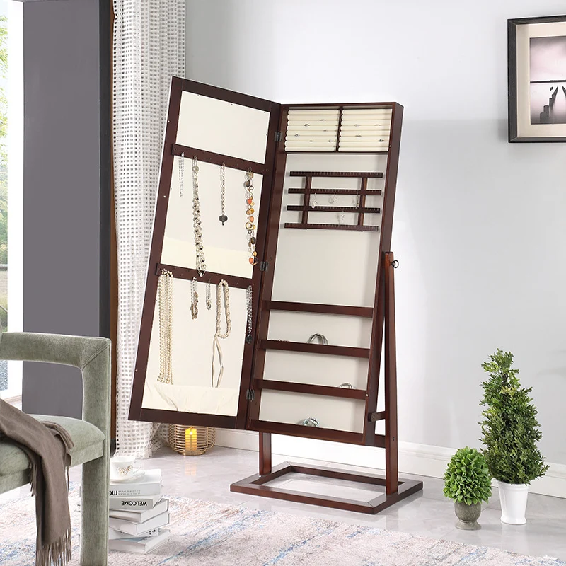 Traditional Chinese Rectangular Solid Wood Glass Medium Density Fiberboard Jewelry Storage Cabinet Full-Length Mirror For Bedroom