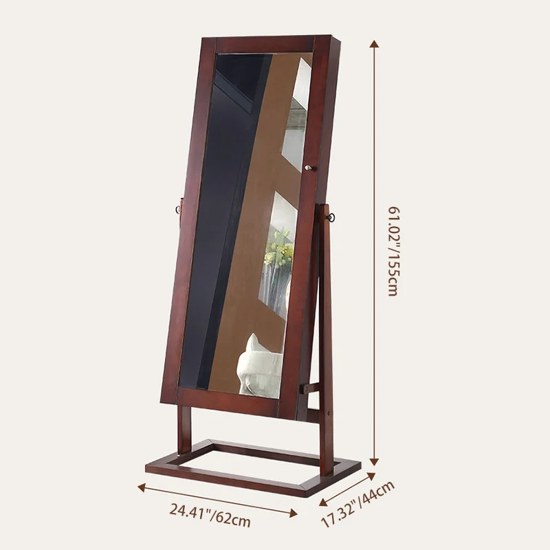 Traditional Chinese Rectangular Solid Wood Glass Medium Density Fiberboard Jewelry Storage Cabinet Full-Length Mirror For Bedroom