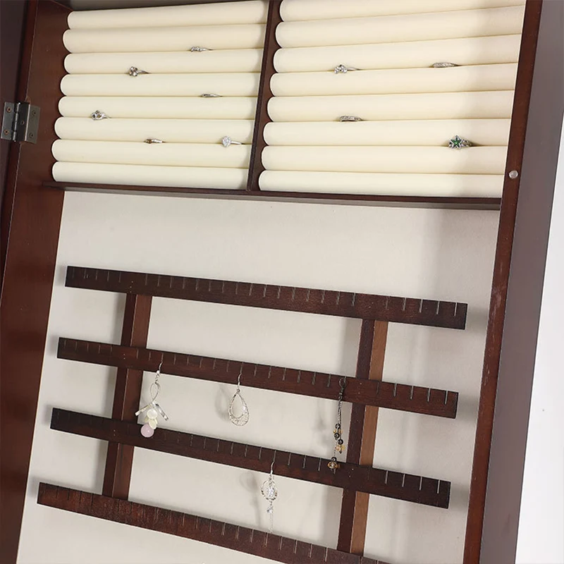 Traditional Chinese Rectangular Solid Wood Glass Medium Density Fiberboard Jewelry Storage Cabinet Full-Length Mirror For Bedroom