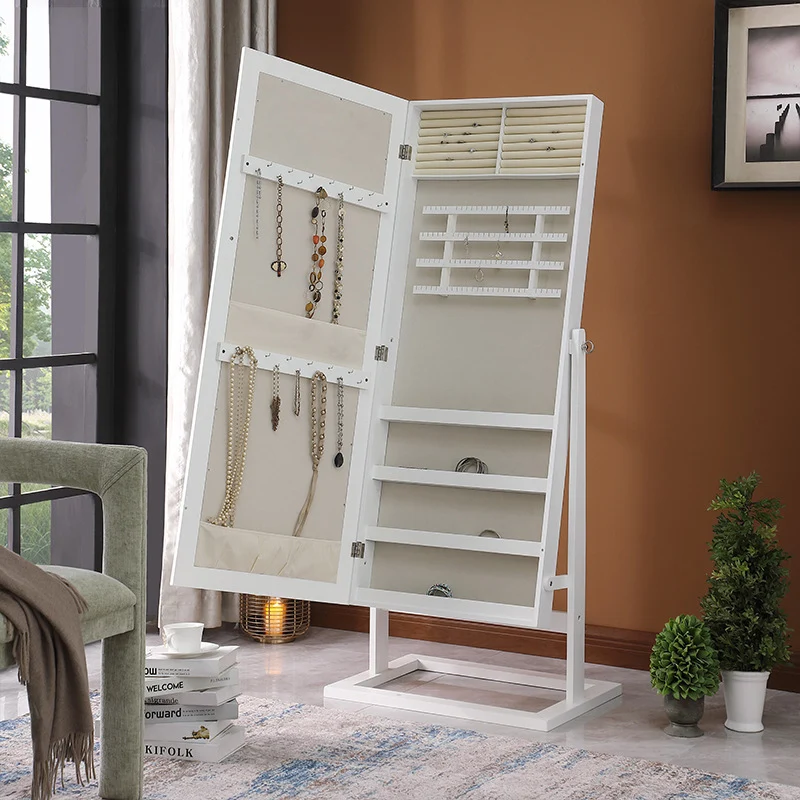 Traditional Chinese Rectangular Solid Wood Glass Medium Density Fiberboard Jewelry Storage Cabinet Full-Length Mirror For Bedroom