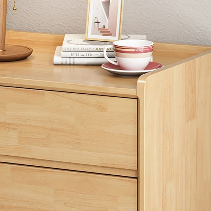 Traditional Chinese Solid Wood Sintered Stone Metal Square-Cylinder Nightstand With 2 Drawers For Bedroom
