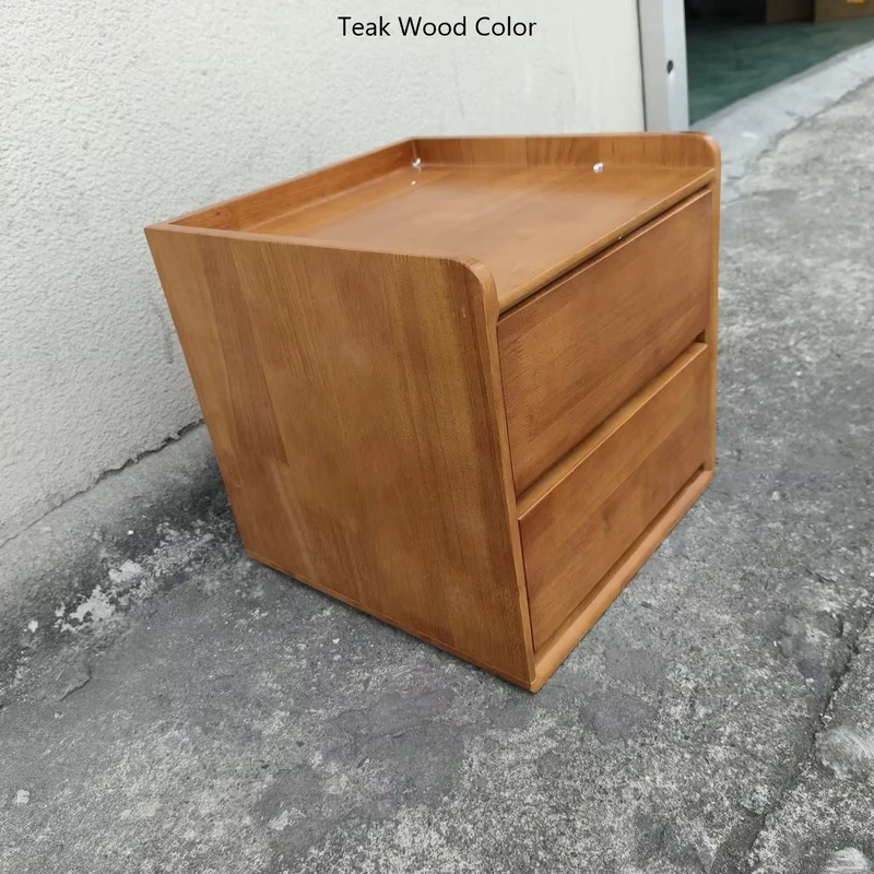 Traditional Chinese Solid Wood Sintered Stone Metal Square-Cylinder Nightstand With 2 Drawers For Bedroom