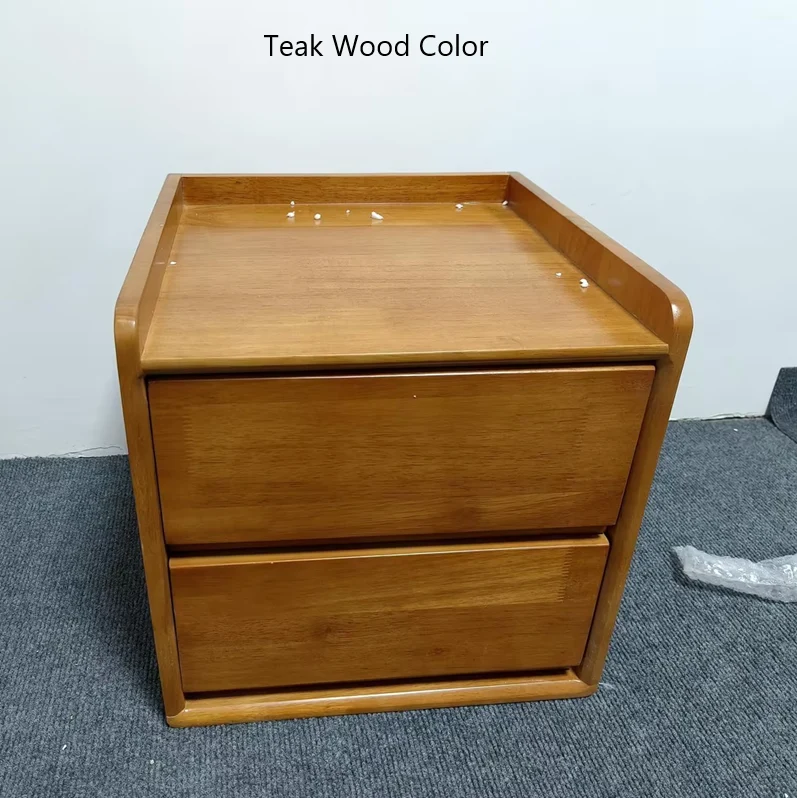Traditional Chinese Solid Wood Sintered Stone Metal Square-Cylinder Nightstand With 2 Drawers For Bedroom