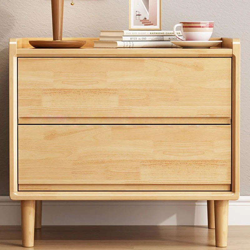 Traditional Chinese Solid Wood Sintered Stone Metal Square-Cylinder Nightstand With 2 Drawers For Bedroom