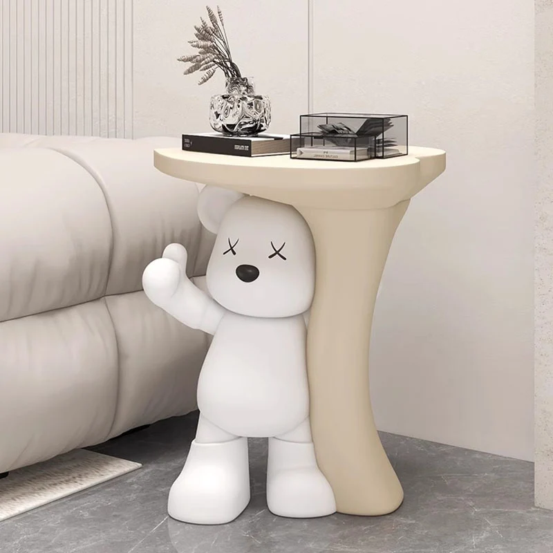 Modern Art Deco Resin Kids Heart Bear Side Table 1-Tier For Living Room