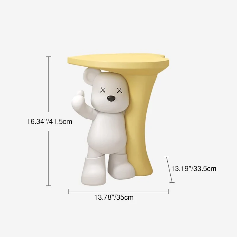 Modern Art Deco Resin Kids Heart Bear Side Table 1-Tier For Living Room