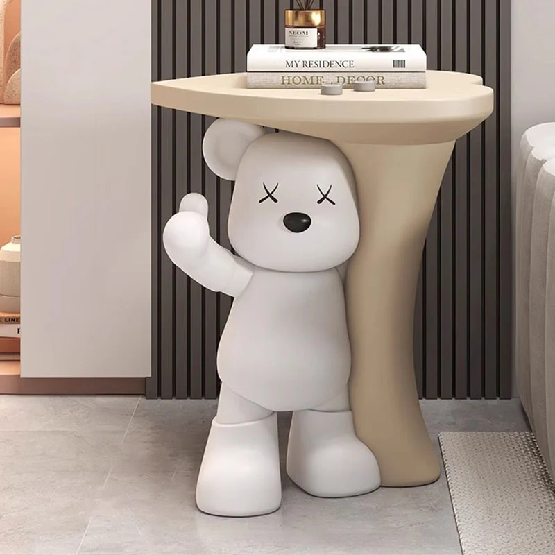 Modern Art Deco Resin Kids Heart Bear Side Table 1-Tier For Living Room