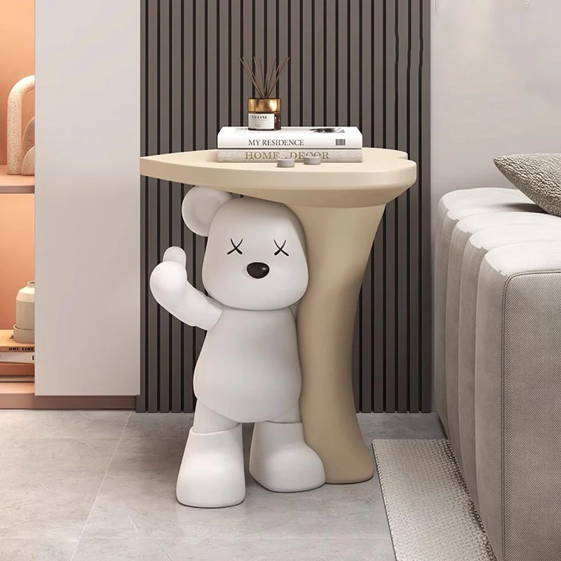 Modern Art Deco Resin Kids Heart Bear Side Table 1-Tier For Living Room