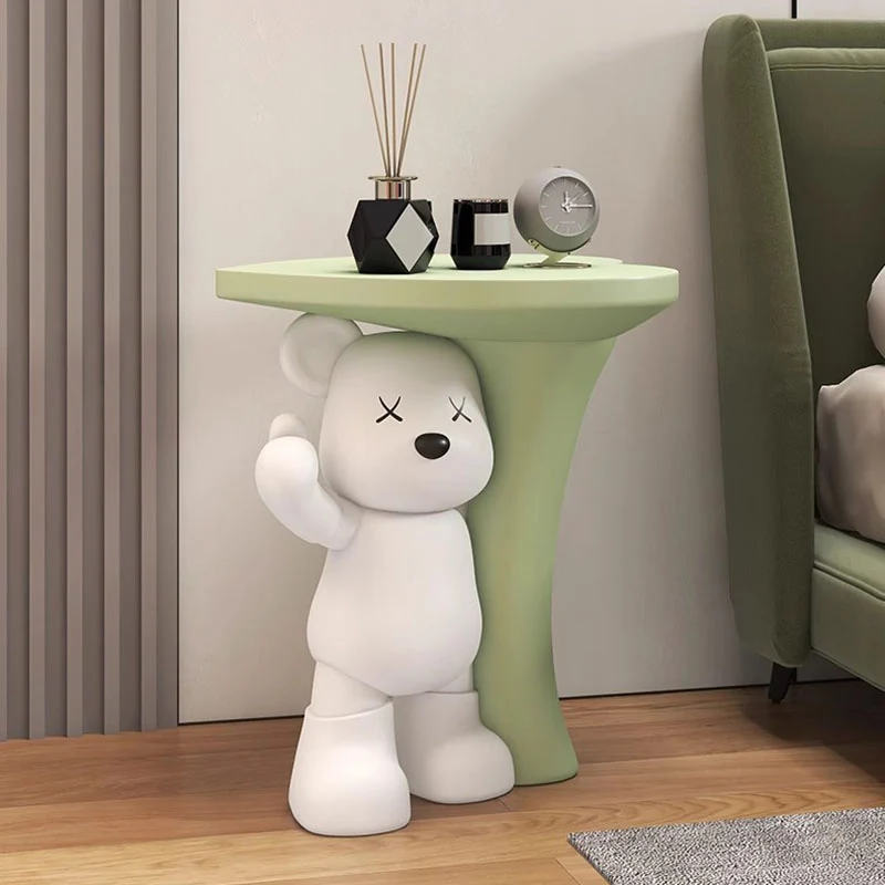 Modern Art Deco Resin Kids Heart Bear Side Table 1-Tier For Living Room