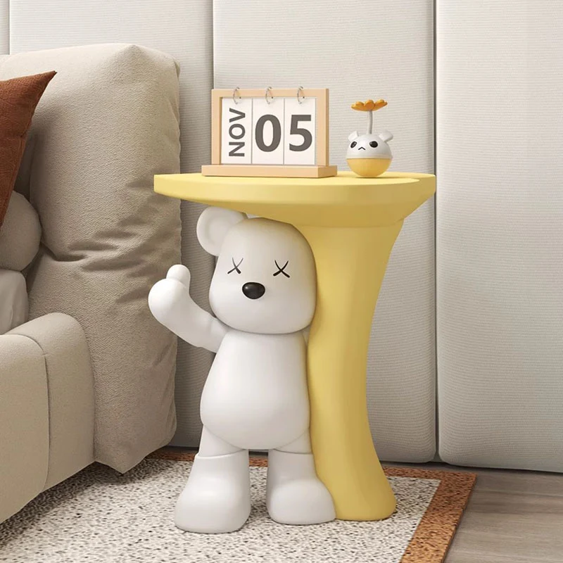 Modern Art Deco Resin Kids Heart Bear Side Table 1-Tier For Living Room